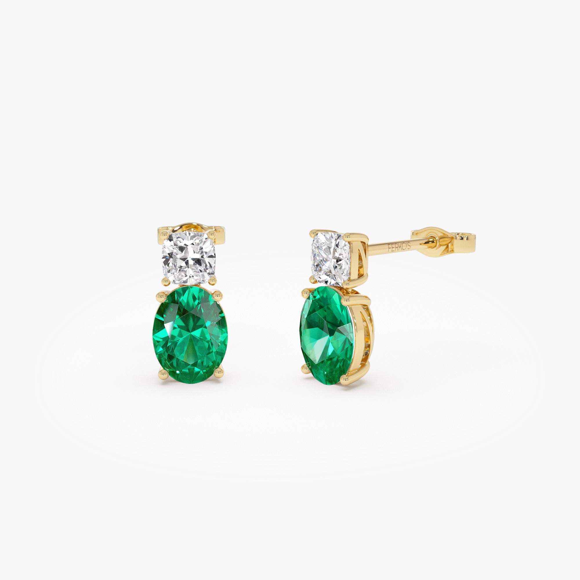 3.00 Ctw 14k Lab Grown Colombian Emerald and Diamond Two-Stone Stud Earrings - Doria