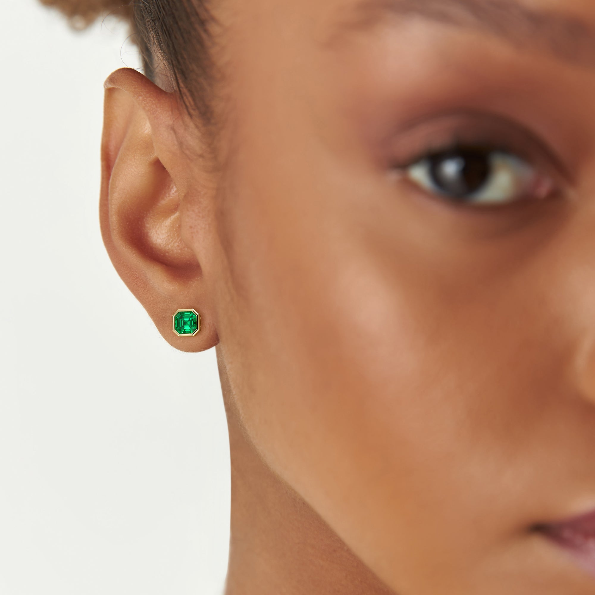 2.30 Ctw 14k Asscher Cut Lab Grown Colombian Emerald Bezel Stud Earrings - Enna Ferkos Fine Jewelry