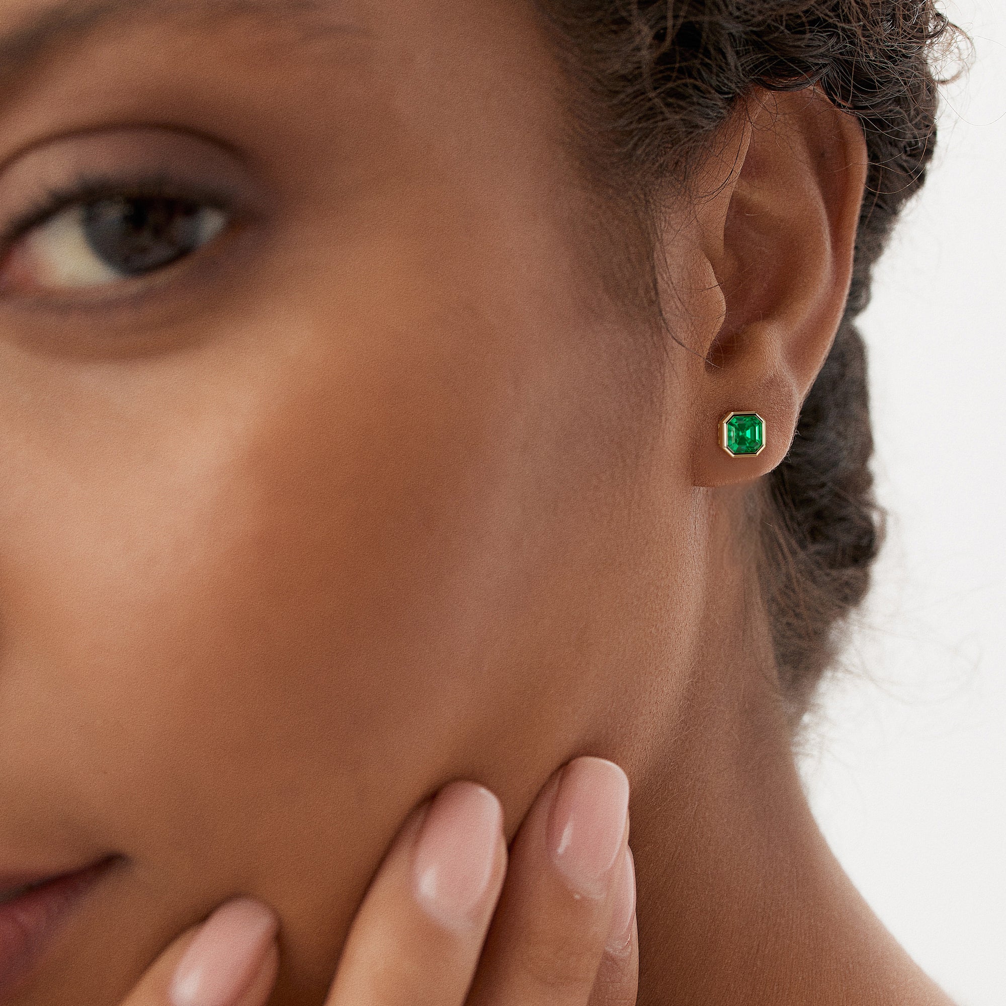 2.30 Ctw 14k Asscher Cut Lab Grown Colombian Emerald Bezel Stud Earrings - Enna Ferkos Fine Jewelry