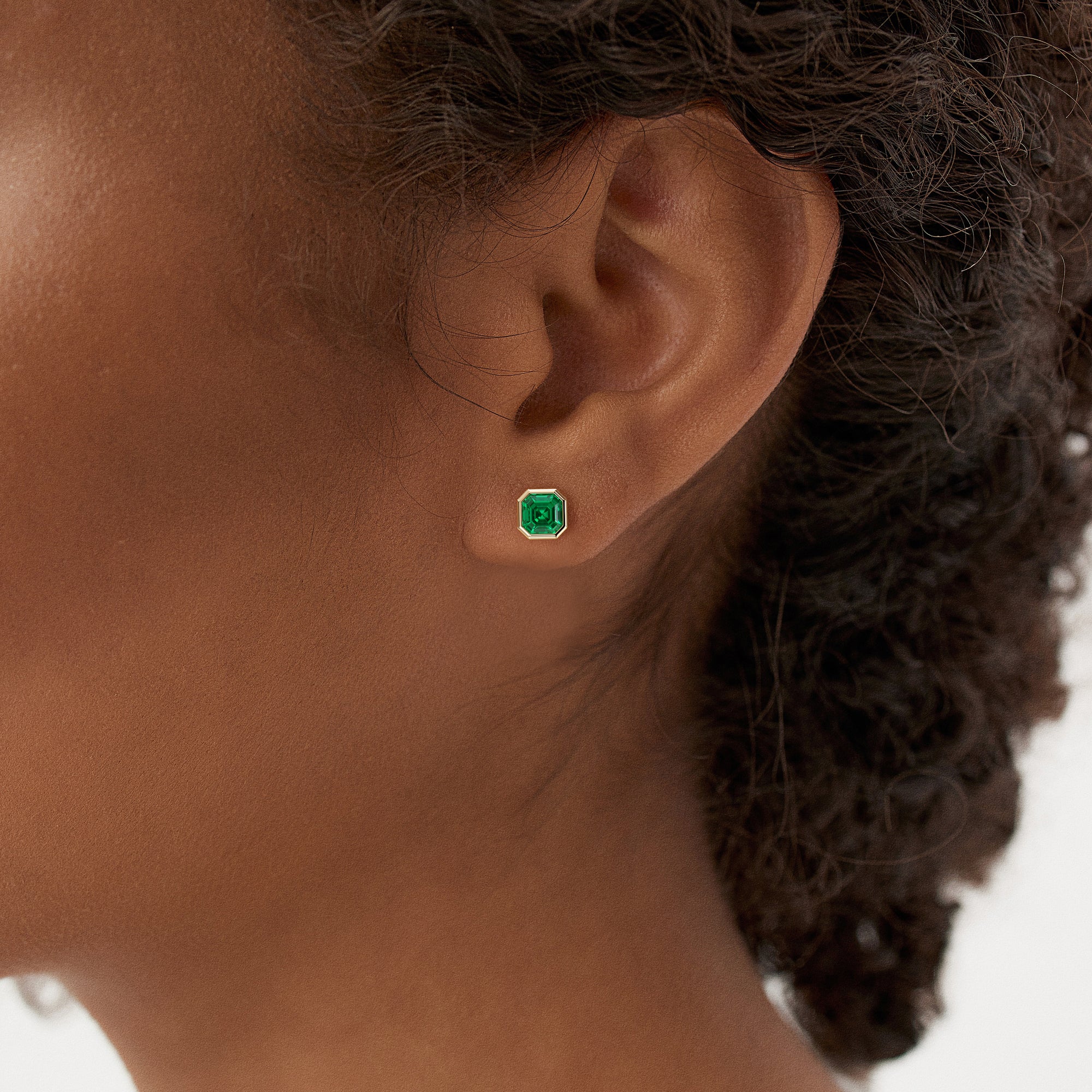 2.30 Ctw 14k Asscher Cut Lab Grown Colombian Emerald Bezel Stud Earrings - Enna Ferkos Fine Jewelry