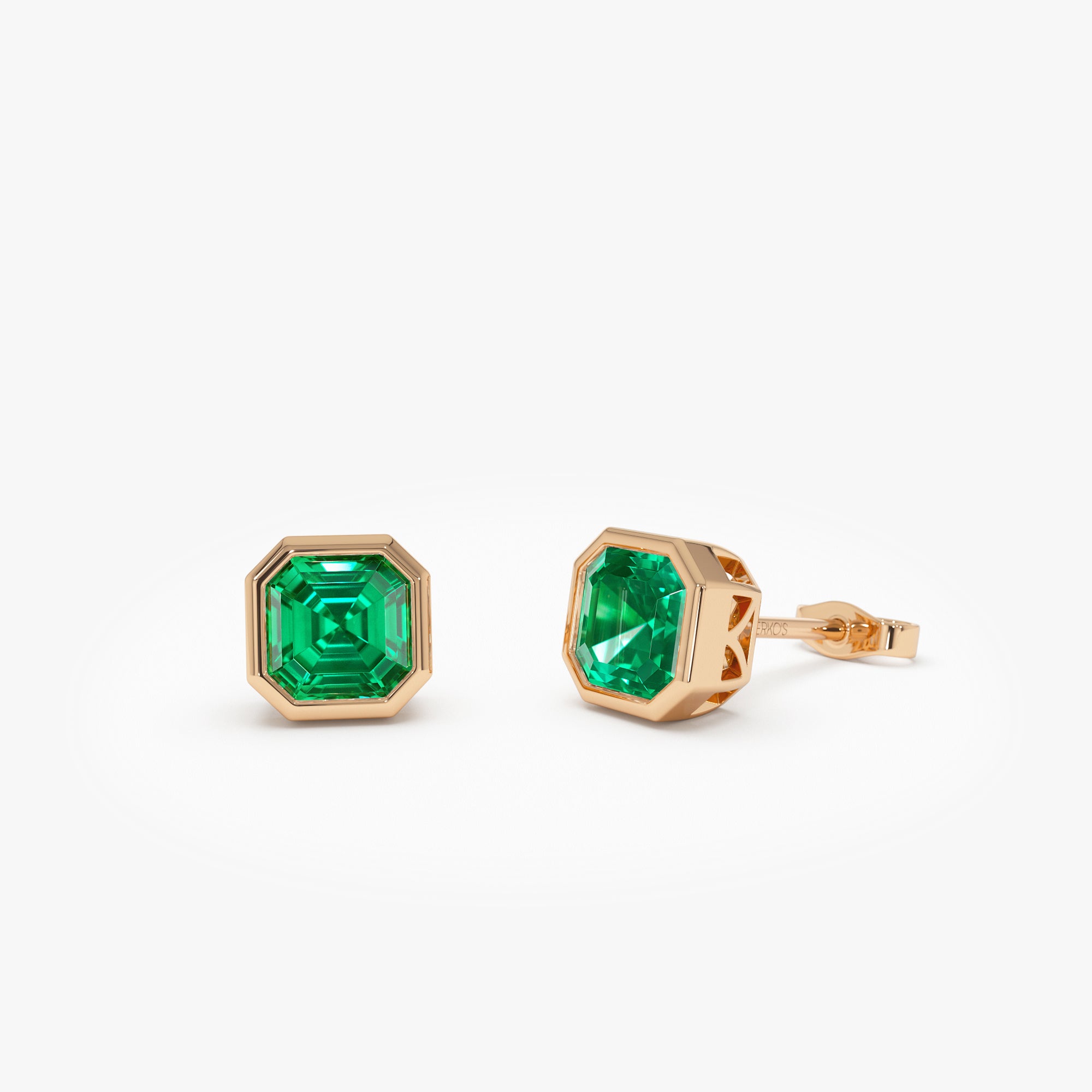 2.30 Ctw 14k Asscher Cut Lab Grown Colombian Emerald Bezel Stud Earrings - Enna Ferkos Fine Jewelry