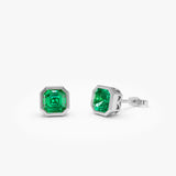 2.30 Ctw 14k Asscher Cut Lab Grown Colombian Emerald Bezel Stud Earrings - Enna