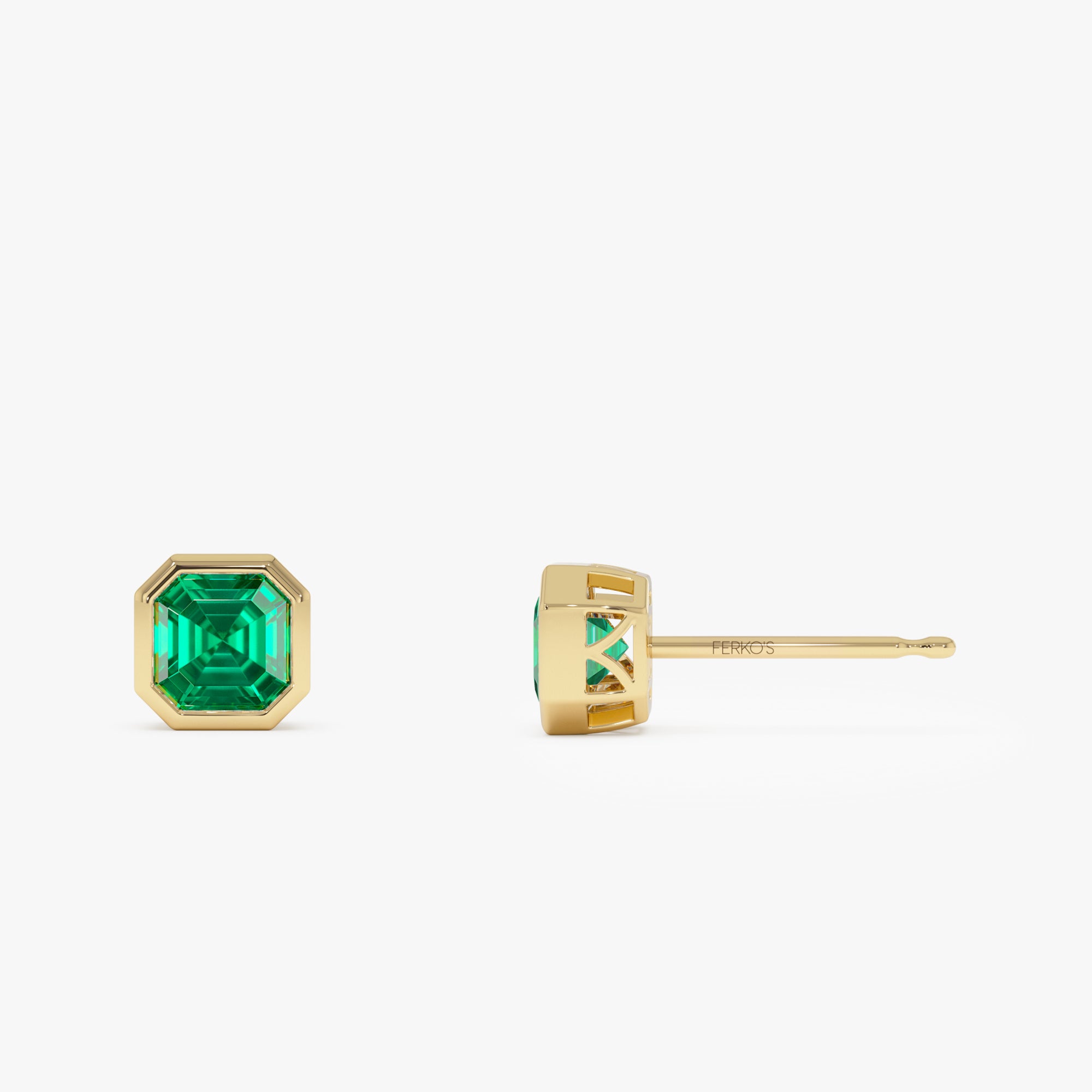 2.30 Ctw 14k Asscher Cut Lab Grown Colombian Emerald Bezel Stud Earrings - Enna Ferkos Fine Jewelry