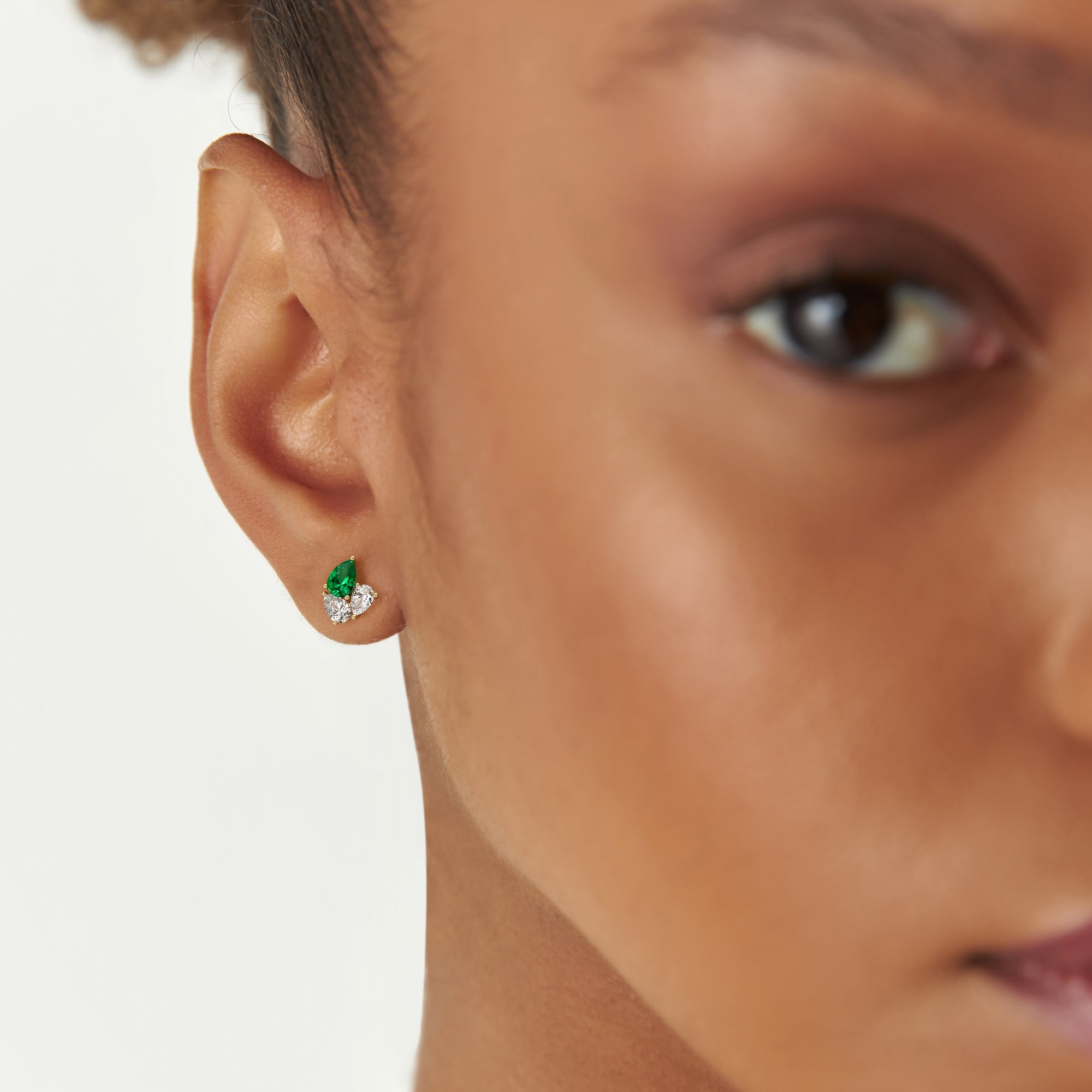 1.79 Ctw 14k Pear Shape Lab Grown Emerald and Diamond Stud Earrings - Fauna Ferkos Fine Jewelry