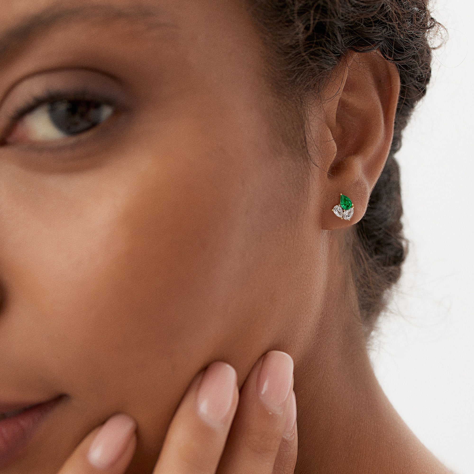 1.79 Ctw 14k Pear Shape Lab Grown Emerald and Diamond Stud Earrings - Fauna Ferkos Fine Jewelry
