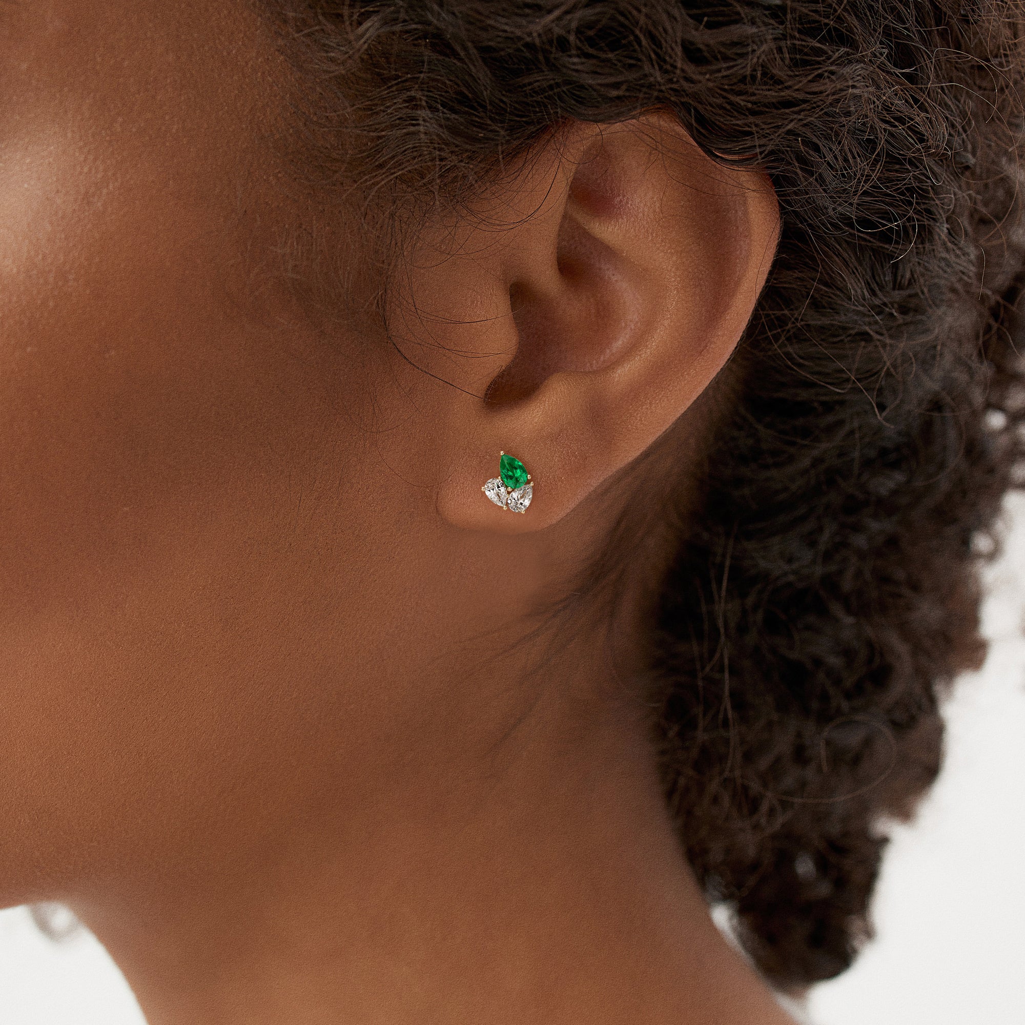 1.79 Ctw 14k Pear Shape Lab Grown Emerald and Diamond Stud Earrings - Fauna Ferkos Fine Jewelry