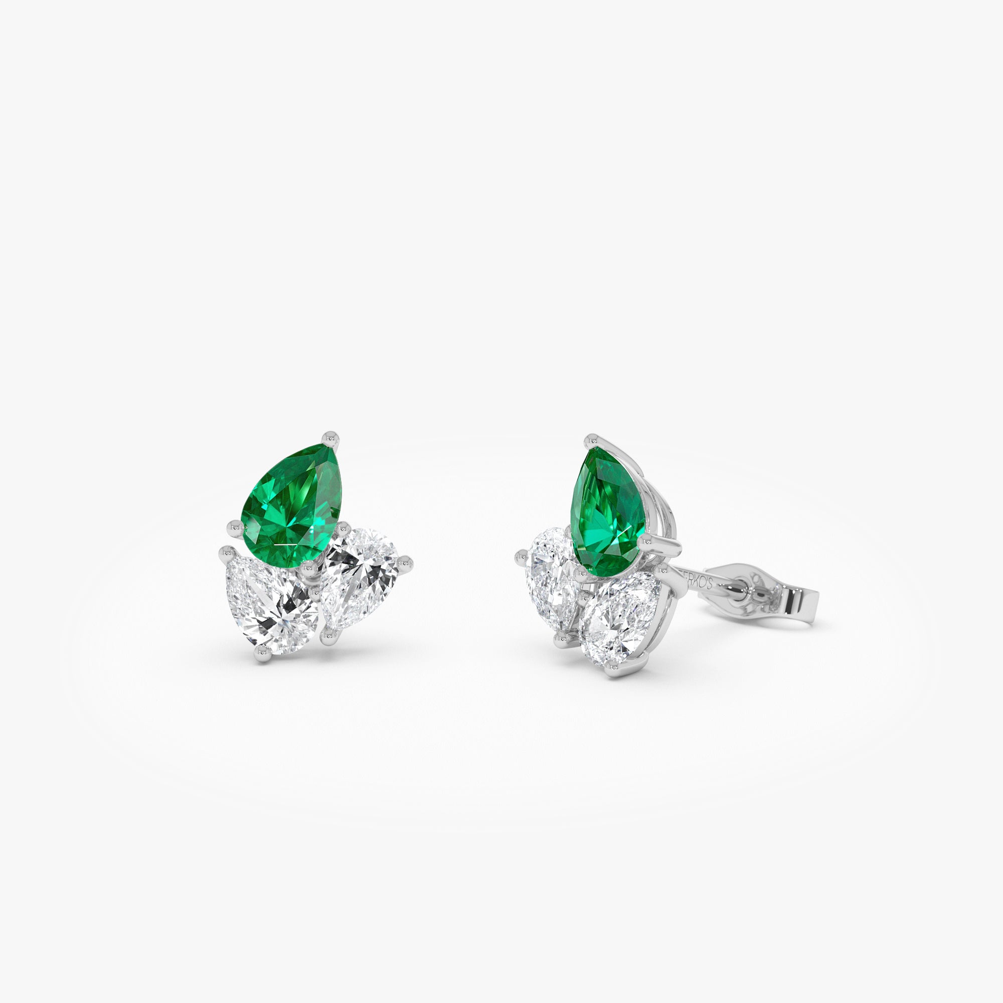 1.79 Ctw 14k Pear Shape Lab Grown Emerald and Diamond Stud Earrings - Fauna 14k White Gold Ferkos Fine Jewelry