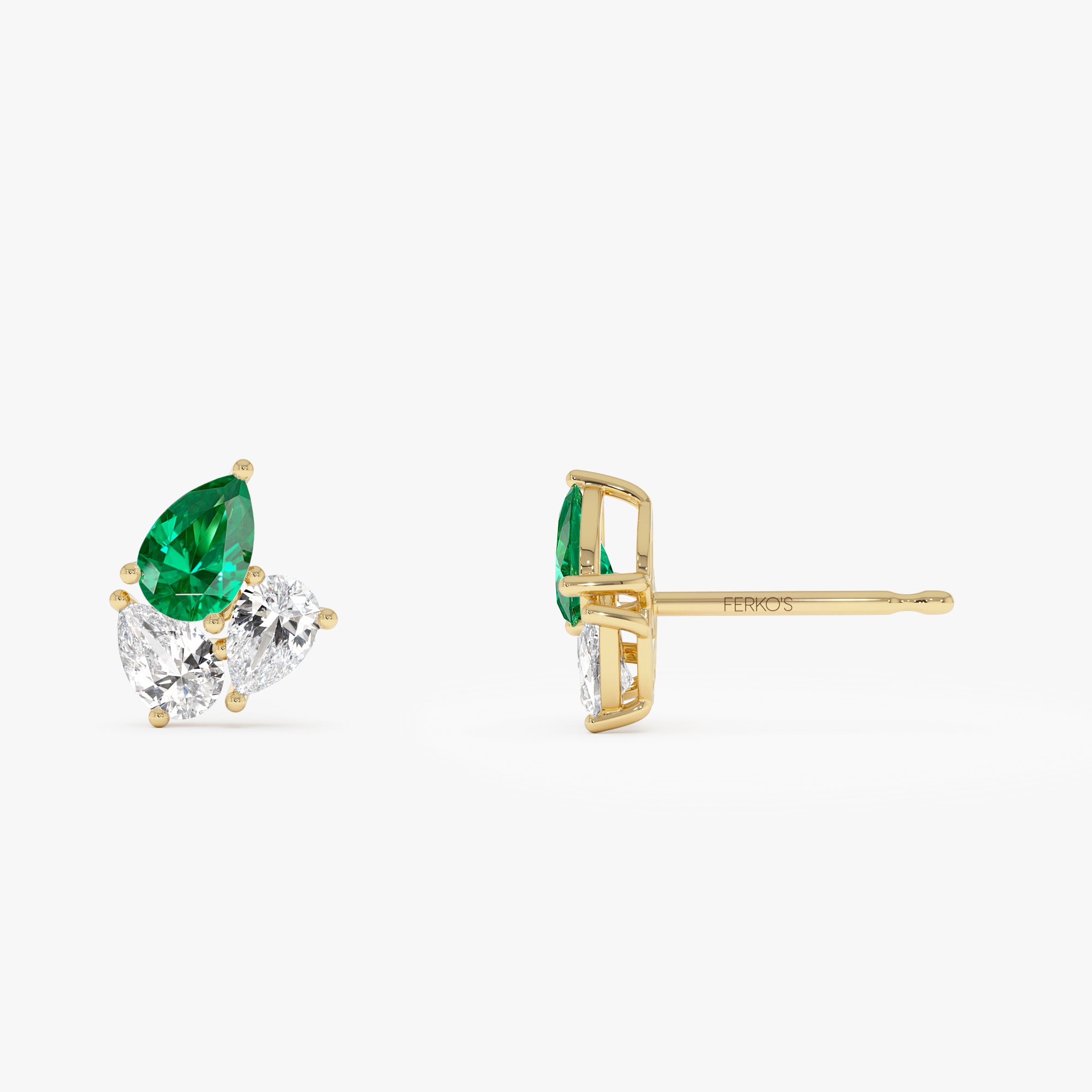 1.79 Ctw 14k Pear Shape Lab Grown Emerald and Diamond Stud Earrings - Fauna Ferkos Fine Jewelry