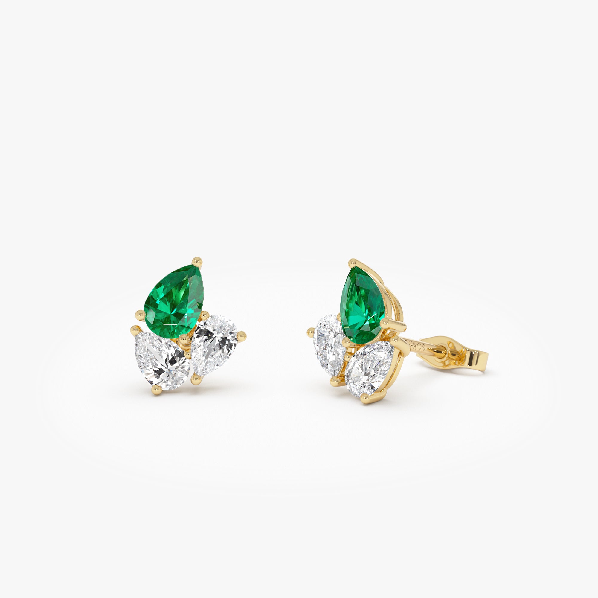 1.79 Ctw 14k Pear Shape Lab Grown Emerald and Diamond Stud Earrings - Fauna 14k Gold Ferkos Fine Jewelry