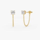 1.00 CTW 14K Gold Asscher Cut Lab Grown Diamond Beaded Chain Stud Earrings - Narla 14k Gold Ferkos Fine Jewelry