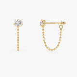 1.65 CTW 14K Gold Cushion Cut Lab Grown Diamond Beaded Chain Stud Earrings - Minya Ferkos Fine Jewelry