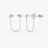 0.65 CTW 14k Marquise and Round Shape Lab Grown Diamond Chain Studs 14k White Gold Ferkos Fine Jewelry