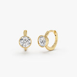 0.70 Ctw 14k Bezel Set Lab Grown Diamond Huggie Earrings - Naz 14k Gold Ferkos Fine Jewelry
