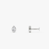 14K Gold Pear Lab Grown Diamond Bezel Flat Back Stud