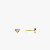 14K Gold Pave Diamond Heart Internally Threaded Flat Back Stud 14k Gold Ferkos Fine Jewelry