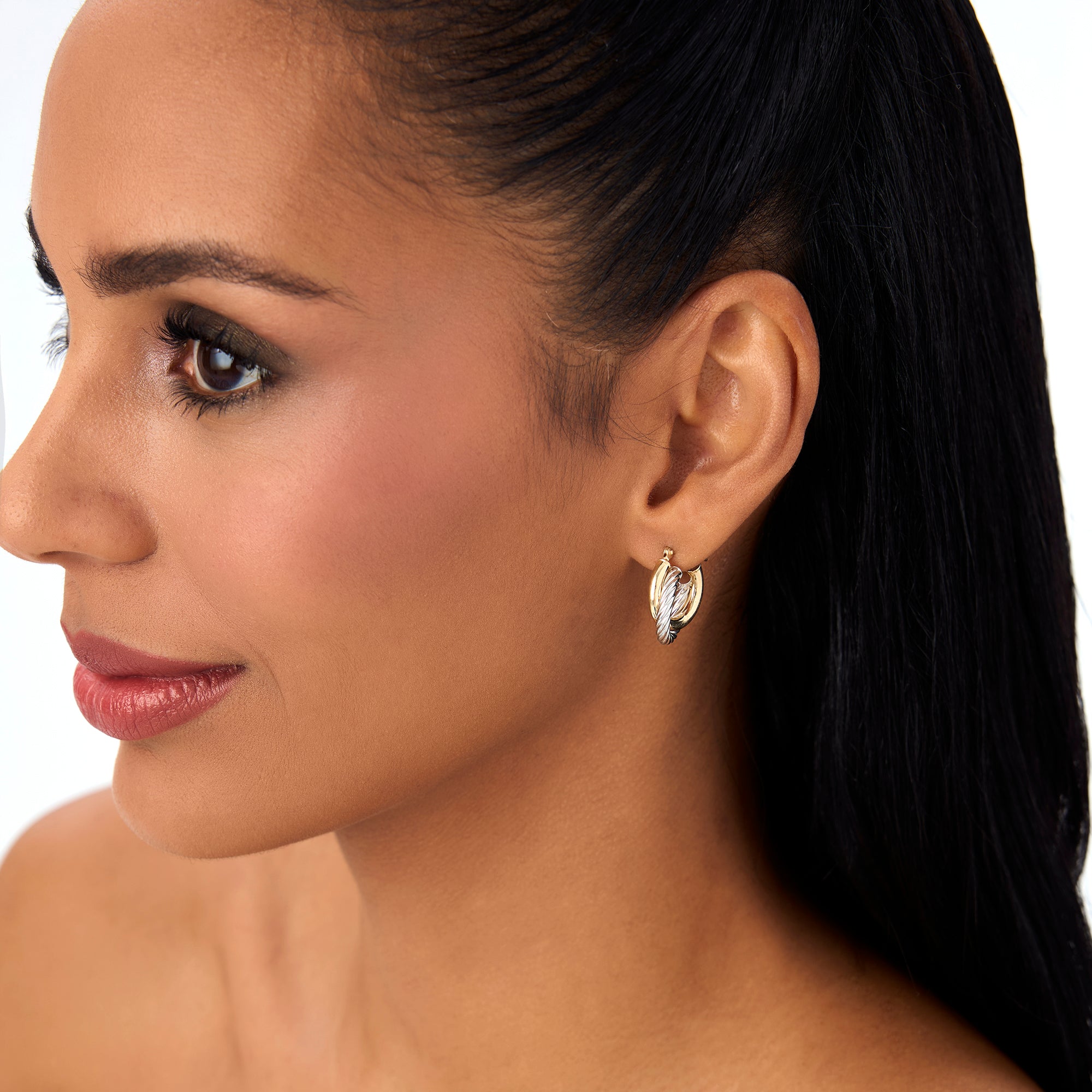 14k Gold and White Gold Twisted Hoops Ferkos Fine Jewelry