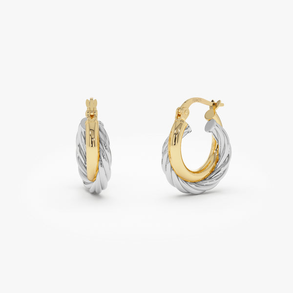 14k Gold and White Gold Twisted Hoops