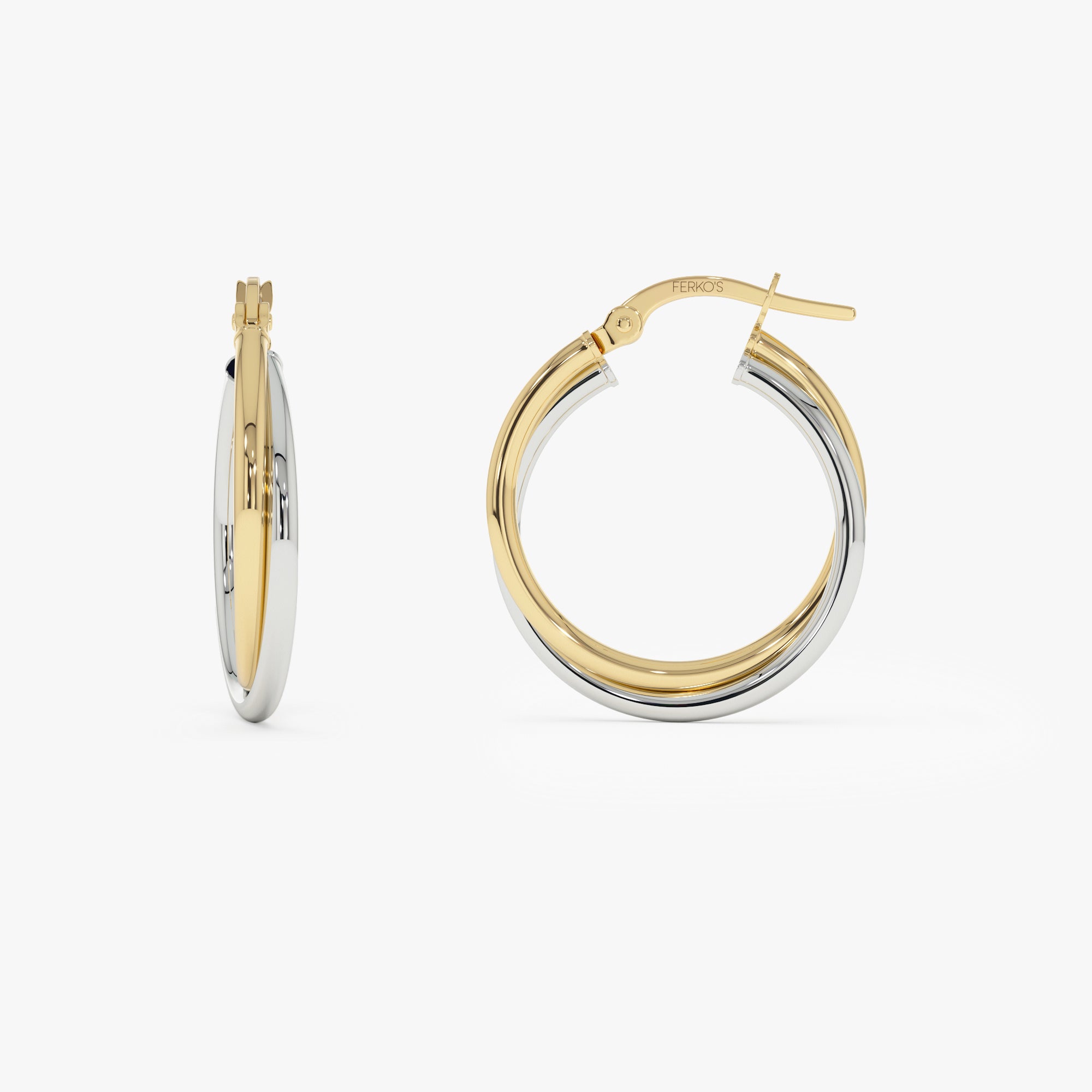 14k Two Tone Gold 20MM Hoop Earrings Ferkos Fine Jewelry