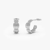 14k Gold Ribbed Dome Hoop Earrings 14k White Gold Ferkos Fine Jewelry