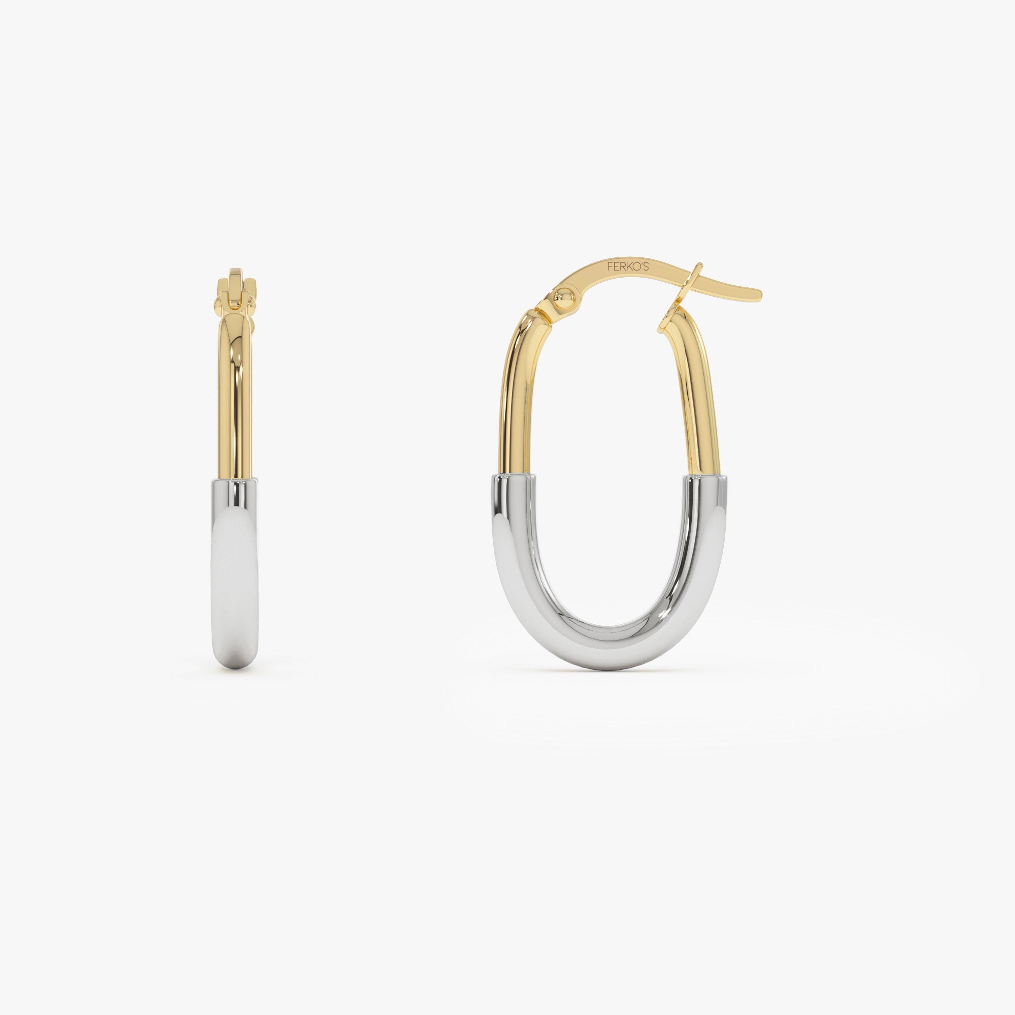 14k Gold Two Tone Oval Staple Hoop Earrings Ferkos Fine Jewelry