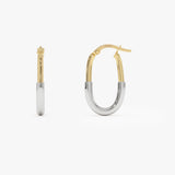 14k Gold Two Tone Oval Staple Hoop Earrings Ferkos Fine Jewelry