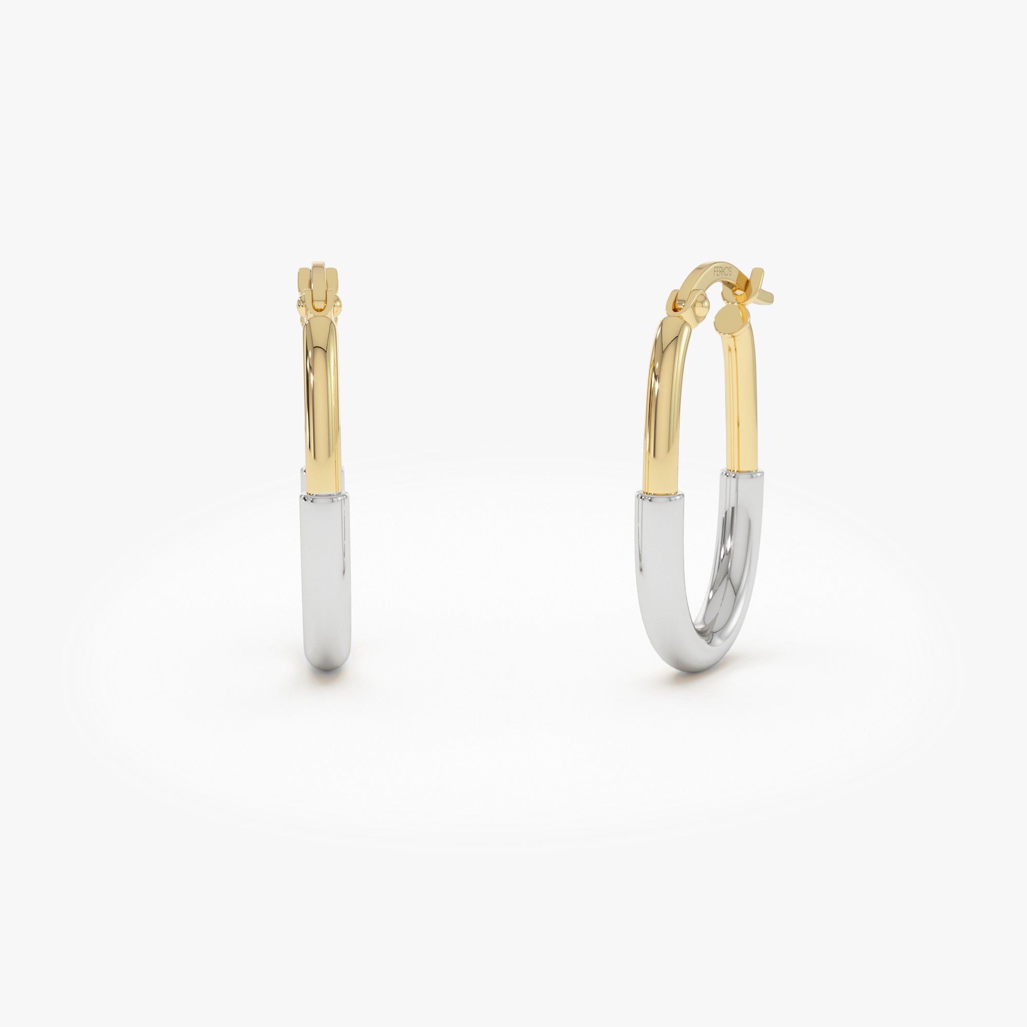 14k Gold Two Tone Oval Staple Hoop Earrings 14k Gold Ferkos Fine Jewelry