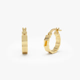 14k Gold Geometric Faceted Huggie Hoop Earrings - 14MM Ferkos Fine Jewelry