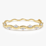 14K Gold Lab Grown Marquise Diamond Wavy Bangle Ferkos Fine Jewelry