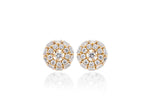 14k Gold Baguette Halo and Cluster Round Diamond Stud Earrings