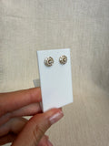 14k Gold Baguette Halo and Cluster Round Diamond Stud Earrings