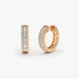 14K Rose Pave Diamonds and Baguette Hoop Earrings Ferkos Fine Jewelry