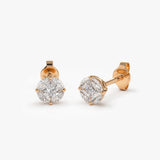 14k Rose 5MM Illusion Setting Diamond Studs Ferkos Fine Jewelry