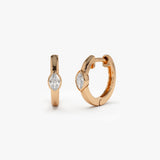 14K Rose Bezel Setting Marquise Diamond Mini Hoops