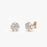 14k Rose Gold Baguette and Round Diamond Cluster Studs Ferkos Fine Jewelry