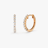 14k Rose Solid Gold Shared Prong Diamond Hoop Earrings Ferkos Fine Jewelry