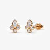14k Rose Marquise & Round Diamond Crown Earrings Ferkos Fine Jewelry