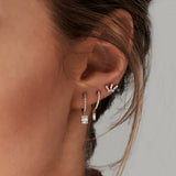 14k Rose Diamond Huggie Earrings with Dangling Illusion Set Baguette Diamonds Ferkos Fine Jewelry