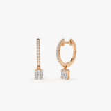 14k Rose Diamond Huggie Earrings with Dangling Illusion Set Baguette Diamonds Ferkos Fine Jewelry