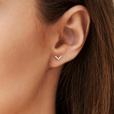 14k Rose Minimal Baguette and Round Diamond Earrings Ferkos Fine Jewelry