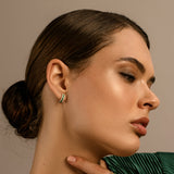 14k Rose Emerald and Round Diamond Hoop Earrings