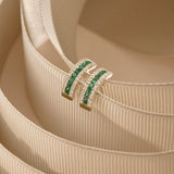 14k Rose Emerald and Round Diamond Hoop Earrings