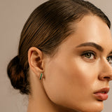 14k Rose Emerald and Round Diamond Hoop Earrings