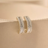 14K Rose Baguette and Round Diamond Micro Pave Earrings
