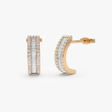 14K Rose Baguette and Round Diamond Micro Pave Earrings