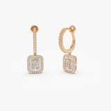 14k Illusion Setting Baguette Diamond Dangling Hoop Earrings 14K Rose Gold Ferkos Fine Jewelry