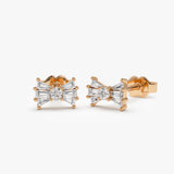 14k Rose Baguette and Round Diamond Bow Stud Earrings Ferkos Fine Jewelry