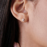 14k Rose Mini Flower Baguette Diamond Earrings Ferkos Fine Jewelry