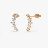 14k Rose Baguette and Round Diamond Ear Crawler Earrings Ferkos Fine Jewelry