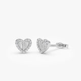 14K Gold Mini Baguette Diamond Heart Studs 14K White Gold Ferkos Fine Jewelry