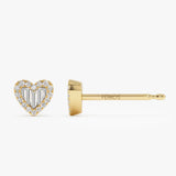 14K Gold Mini Baguette Diamond Heart Studs  Ferkos Fine Jewelry